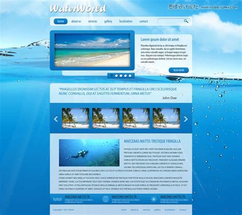 Photoshop制作一个蓝色海洋风格网页模板 - PS教程网