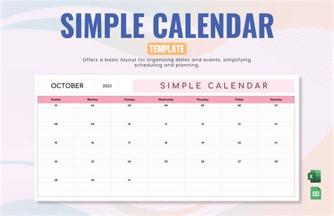 Simple Calendar Template in Adobe XD, Excel, Google Sheets - Download ...