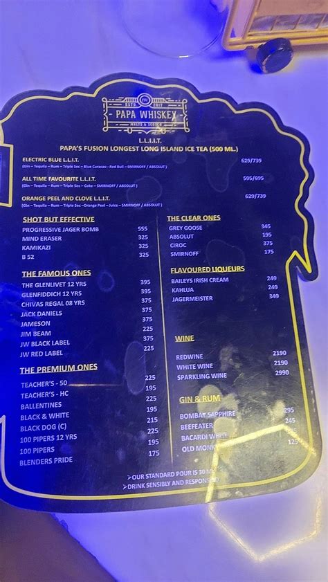 Menu at Papa Whiskey Pathankot, Pathankot