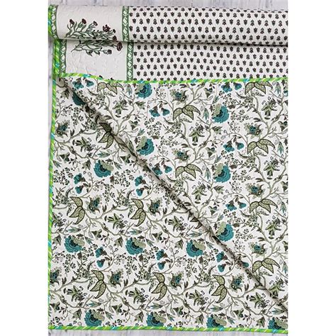 Bagru Hand Printed Reversible Double Bed Cotton Quilt | Vinshika Boutique