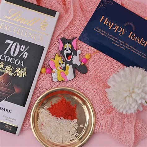 Send Cute Tom n Jerry Rakhi with Lindt Bar Online | Rakhibazaar.com