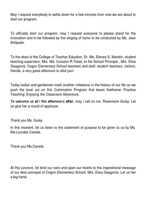 Image result for Culmination Program Sample