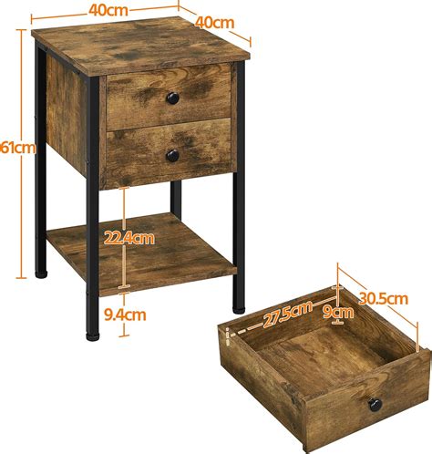 Buy Yaheetech Side Table Nightstand 2-Drawer Industrial Vintage End ...
