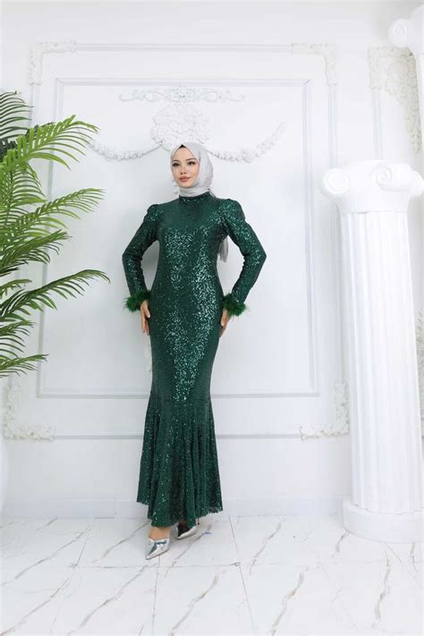 Emerald Green Shimmer Evening Dress | Marwella