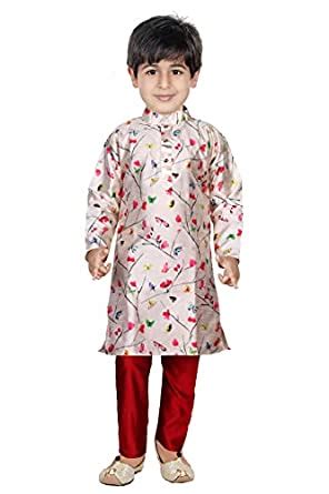 Buy VANRAJ Multicolor Butterfly Cotton Kurta Pajama Set for Boys Kids ...