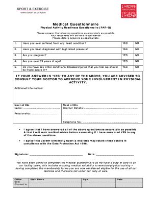 Fillable Online Medical Questionnaire - Cardiff University Fax Email ...