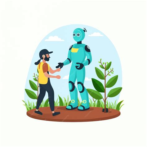 Premium Vector | 2d vector illustration colorful technology ai robot making farmer jobs helping ...