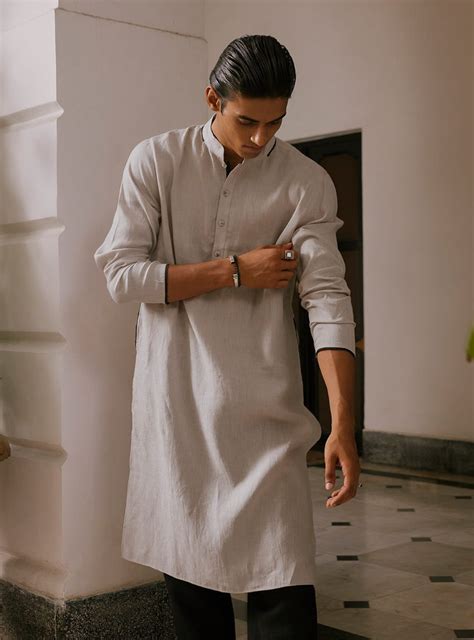 Buy Zorba Linen Kurta | Occasion Grey Linen Medium Length Kurta Men ...