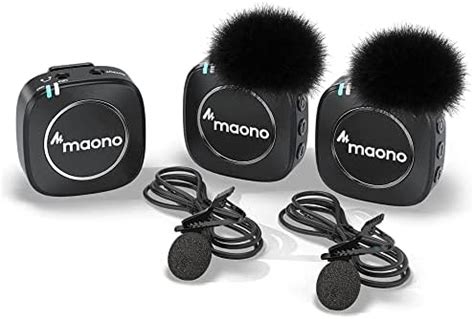 MAONO Compact Wireless Lavalier Microphone, 2.4GHz Dual Lapel Mics with ...