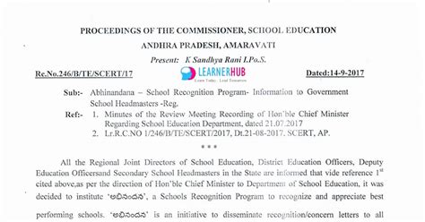 RC.NO.246 ABHINANDANA - SCHOOL RECOGNITION PROGRAM – INFORMATION TO ...