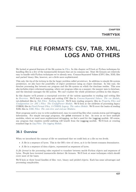 Chapter 36 - File Formats.. CSV, Tab, XML, Logs and Others - >C