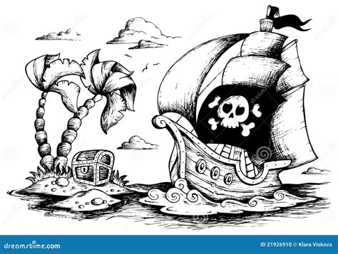 Drawing of pirate ship 1 stock vector. Illustration of history - 21926910