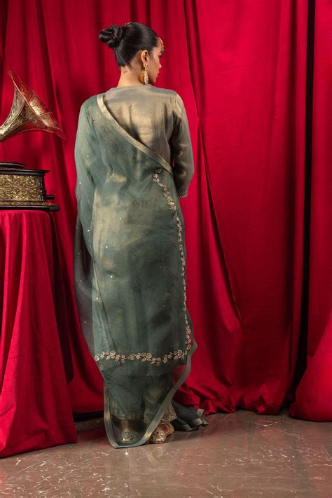 SUHANI DARK GREEN TISSUE KURTA SET – Dohr India