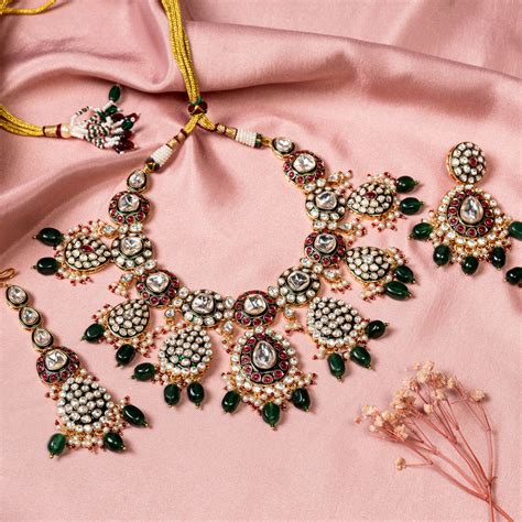 "Bridal Kundan Necklace Set"-Grand Kundan Bridal Necklace Set-Mivanaa ...