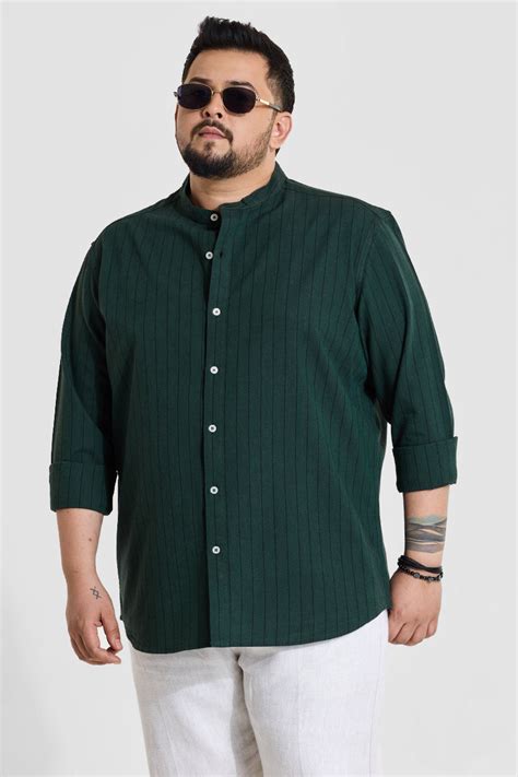 Buy Men's Green Stripes Regular Fit Plus Size Shirt Online | Snitch ...