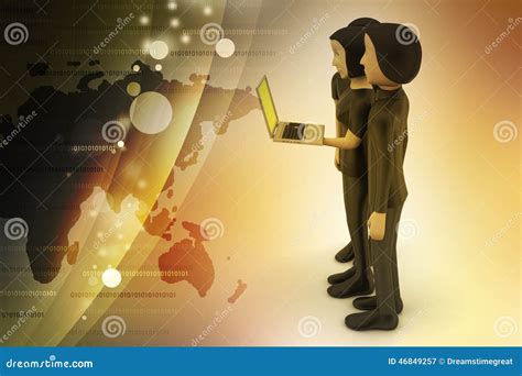 Business Team Looking at a Laptop Stock Illustration - Illustration of ...