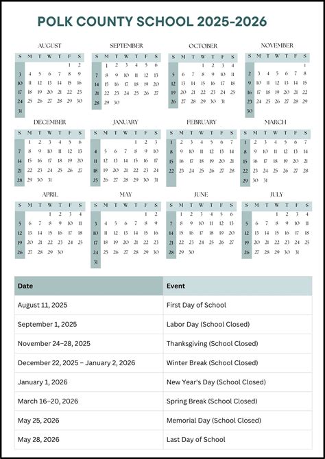 Polk County School Calendar 2025-2026 (Dates)