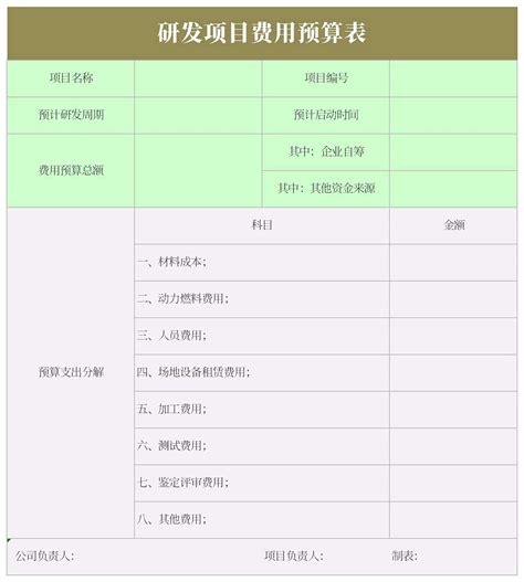 研发项目费用预算表Excel模板_完美办公