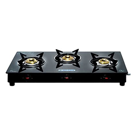 Buy MILTON Premium 3 Burner Black Manual Ignition LPG Glass Top Gas ...