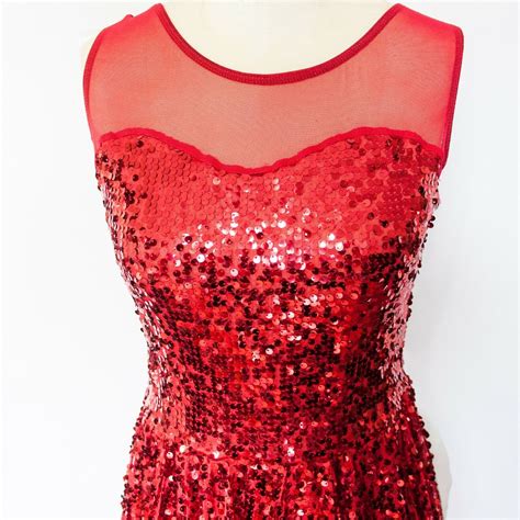 Red Sequin Mini Dress Dance Skating Costume - Miss Ne… - Gem