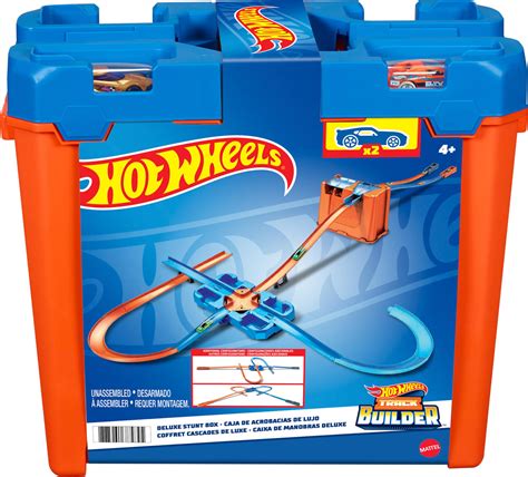 Hot Wheels Toy Car Track Builder Playset, Deluxe Stunt Box with 25 ...
