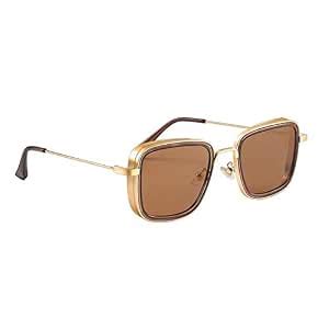 ARZONAI Carryminati Square Unisex Sunglasses, Golden Frame, Brown Lens ...