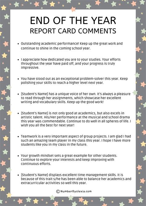 100 end of the year report card comments examples pdf included – Artofit