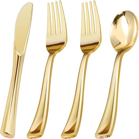 Amazon.com: 200-Piece Gold Plastic Cutlery Set - Disposable Gold ...