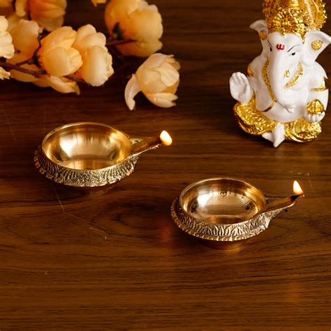 Set of 2 Auspicious Handcrafted Brass Diya - eCraftIndia Online