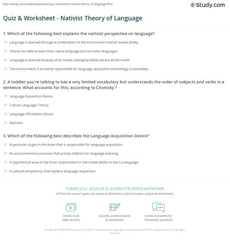 Quiz & Worksheet - Nativist Theory of Language | Study.com