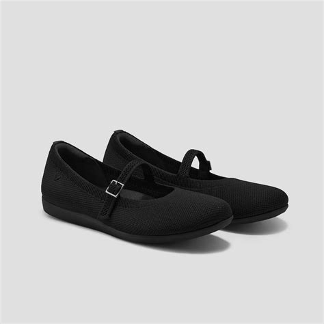 Claire Walker Mary-Jane Round-Toe Flats in Black | VIVAIA