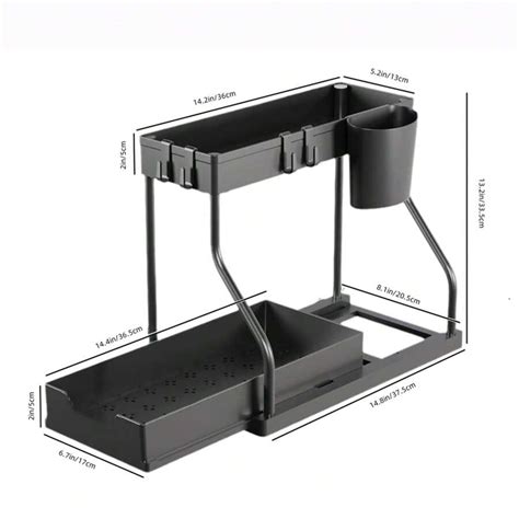 L-Shaped Sink Organizer, 2-Tier Pull-Out Sink Shelf, Adjustable Cabinet ...