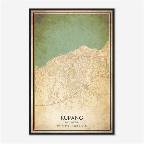 Vintage Kupang Indonesia Map Poster, Kupang City Road Wall Art Print - Custom Maps & Posters