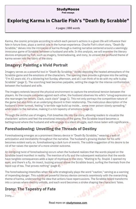 Exploring Karma in Charlie Fish’s "Death By Scrabble" Free Essay Example