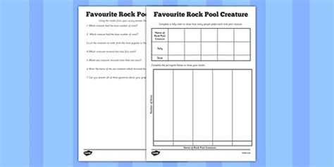 Favourite Rock Pool Creature Tally Chart and Graph with Questions