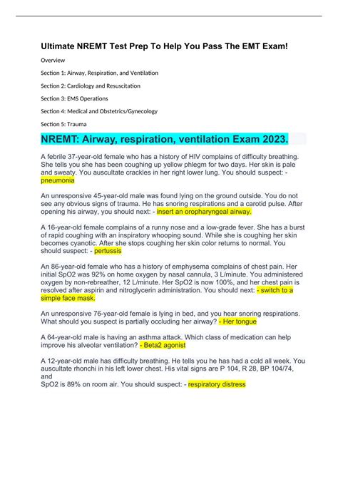 Summary Ultimate NREMT Test Prep To Help You Pass The EMT Exam! - NREMT ...