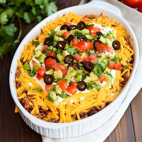 Layered Seven-Layer Taco Dip Recipe with Beans, Guac and Cheese - Urban ...