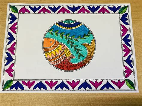 Fish Madhubani Painting | Easy and Simple | Beginner Madhubani Painting ...