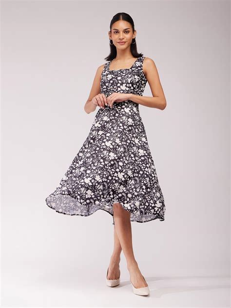 Buy Black Boat Neck Fit And Flare Dress Online | FableStreet