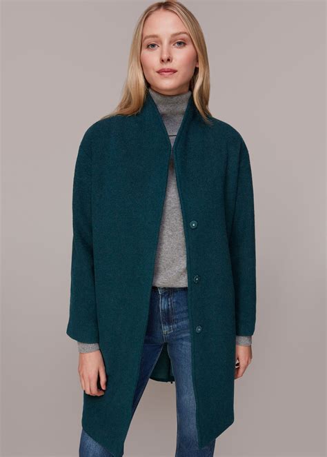 Green Clara Funnel Neck Wool Coat | WHISTLES | Whistles US
