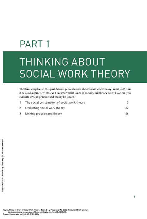 Modern Social Work Theory - (Pg 29-118) - 1 PART 1 THINKING ABOUT ...