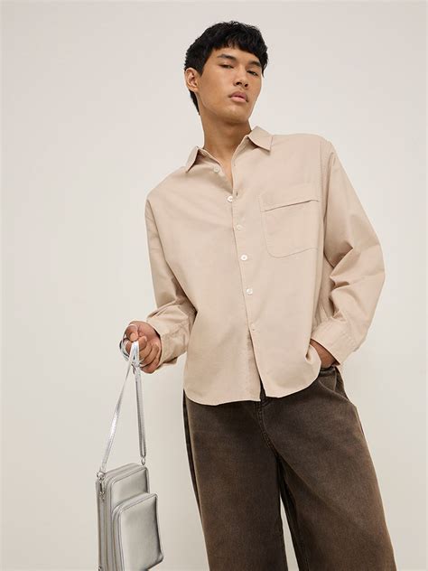 Buy Nuon Beige Solid Relaxed-Fit Cotton Shirt from Westside