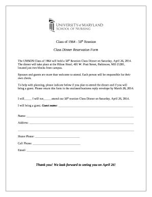Class Dinner Reservation Doc Template | pdfFiller