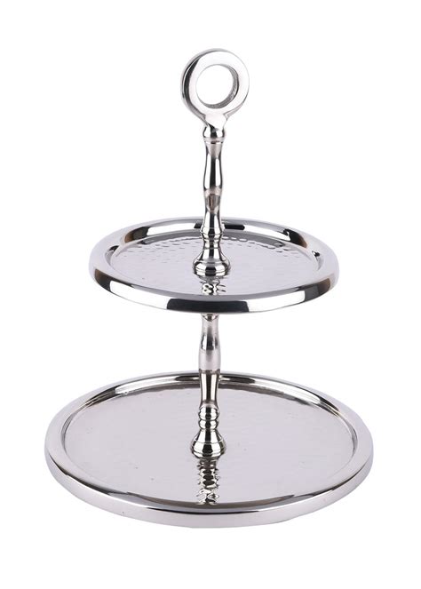 Get Hammered Texture 2 Tier Cake Stand In Shiny Nickel Finish at ₹ 1700 ...