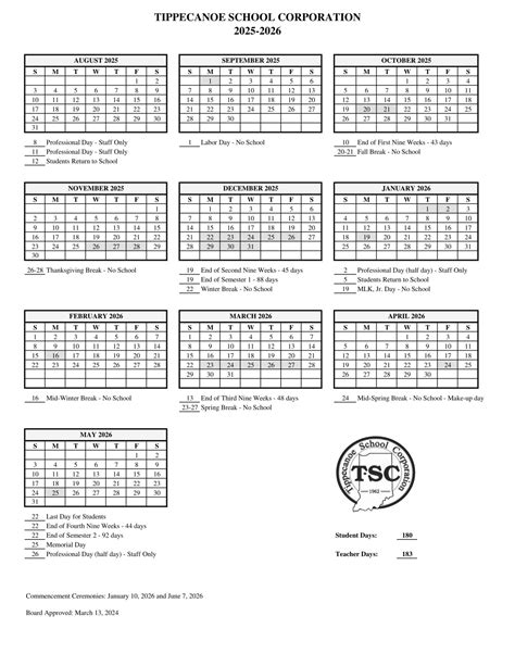 Tippecanoe Valley School Corporation TVSC Calendar 25-26 Revised [PDF ...