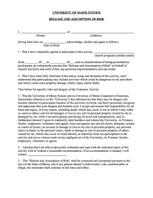 Fillable Online UNIVERSITY OF MAINE SYSTEM RELEASE AND ASSUMPTION OF ...