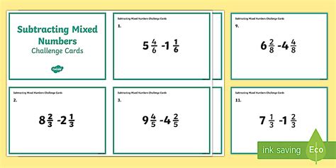 Subtracting Fractions Challenge Cards - Math Resources