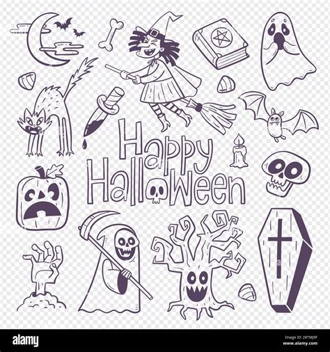 Cute Halloween doodle illustration with 16 isolated hand-drawn cliparts ...