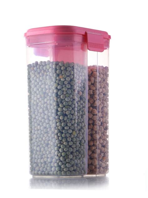 Plastic 2 Sections Air Tight Transparent Food Grain Cereal Storage Con ...