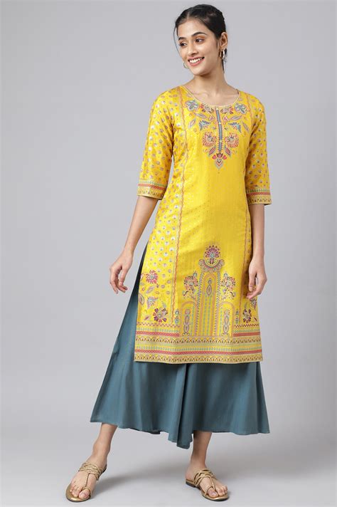 Buy Yellow Floral Motif Sequin kurta Online for Woman | Shop for Aurelia